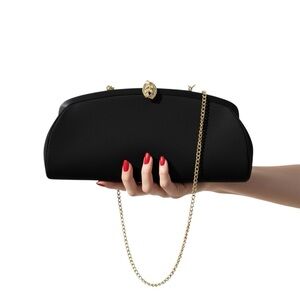 Vintage 1950s–60s Admiral Black Faille Evening Clutch – Rhinestone Leaf Clasp
